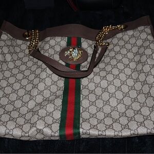 Gucci Beige and Brown Tote with Gold Accents